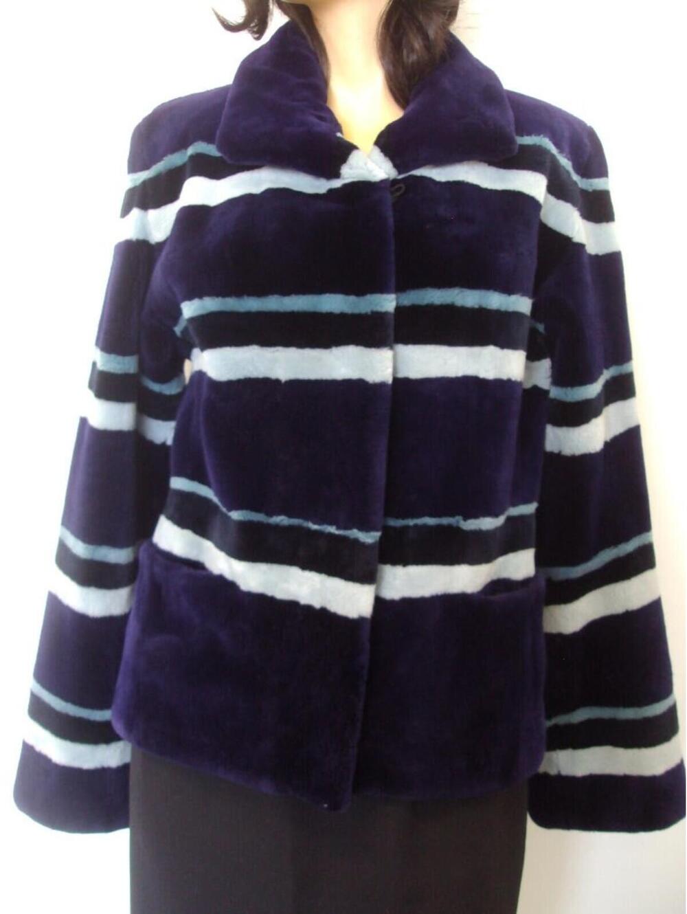 Brand New Purple & Blue Sheared Beaver Fur Coat Jacket Women Woman Size 4 Small